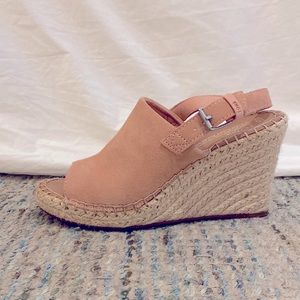 TOMS Monica Espadrille Wedge Heel / Blush Pink Suede, Size W7.5 (like new)